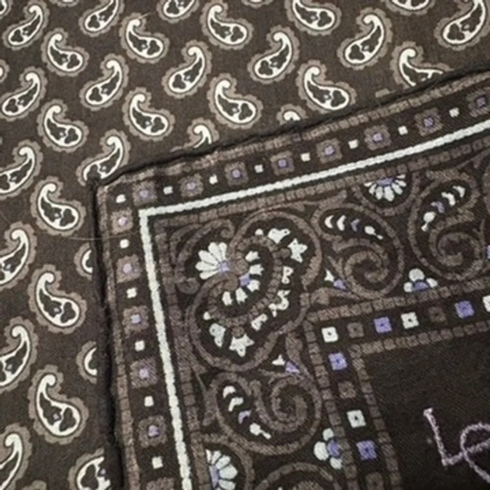 Vtg YVES SAINT LAURENT Scarf Handkerchief Paisley Black 21